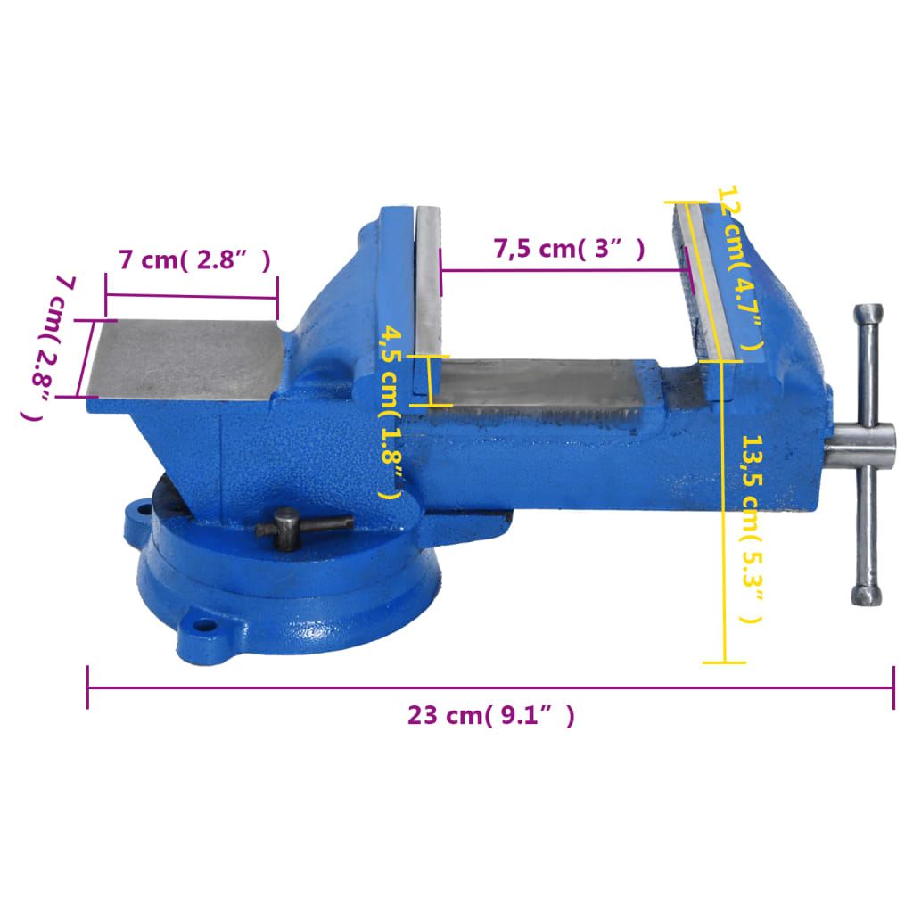 vidaXL Tornillo de banco hierro fundido azul 100 mm