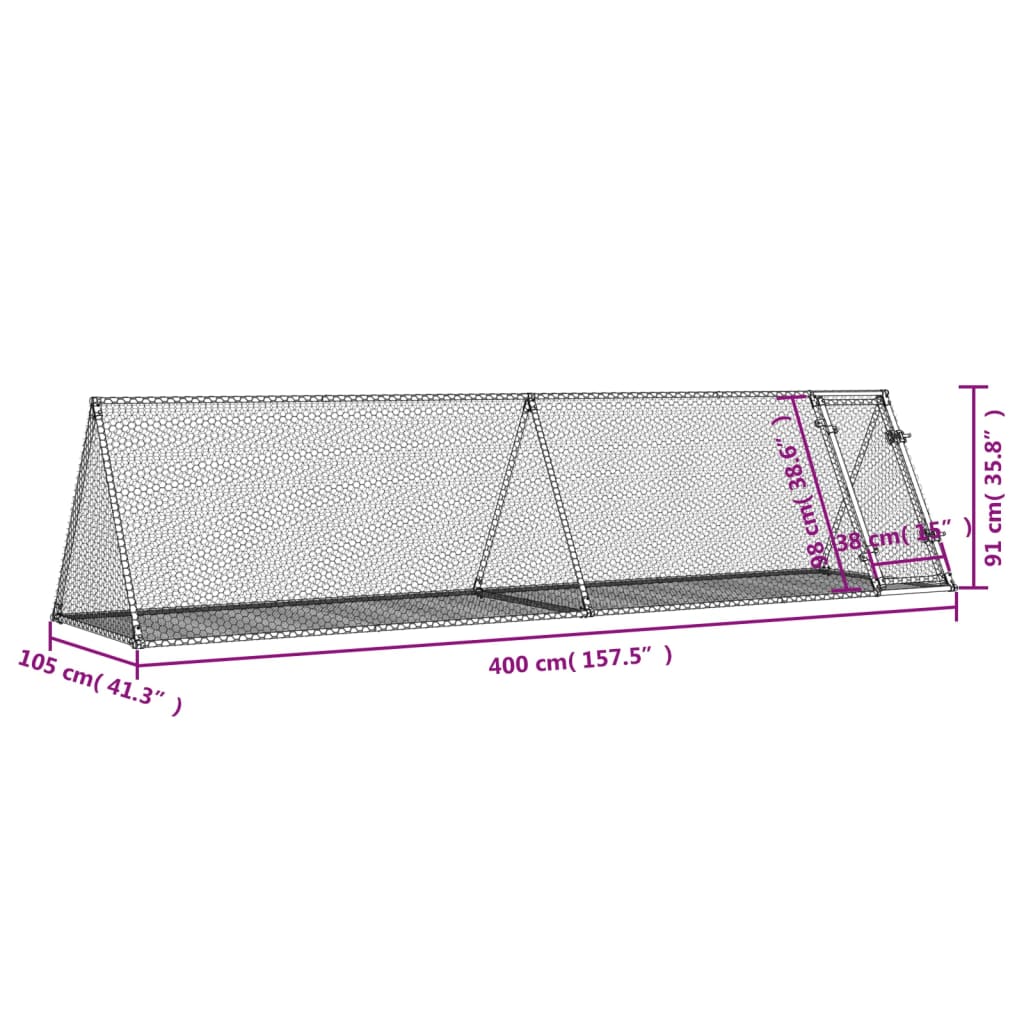 vidaXL Jaula para conejos acero galvanizado plateado 400x105x91 cm