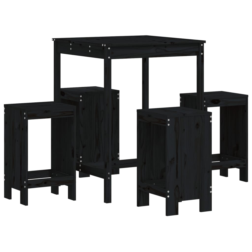 vidaXL Set de mesa y taburetes altos jardín 5 piezas madera pino negro