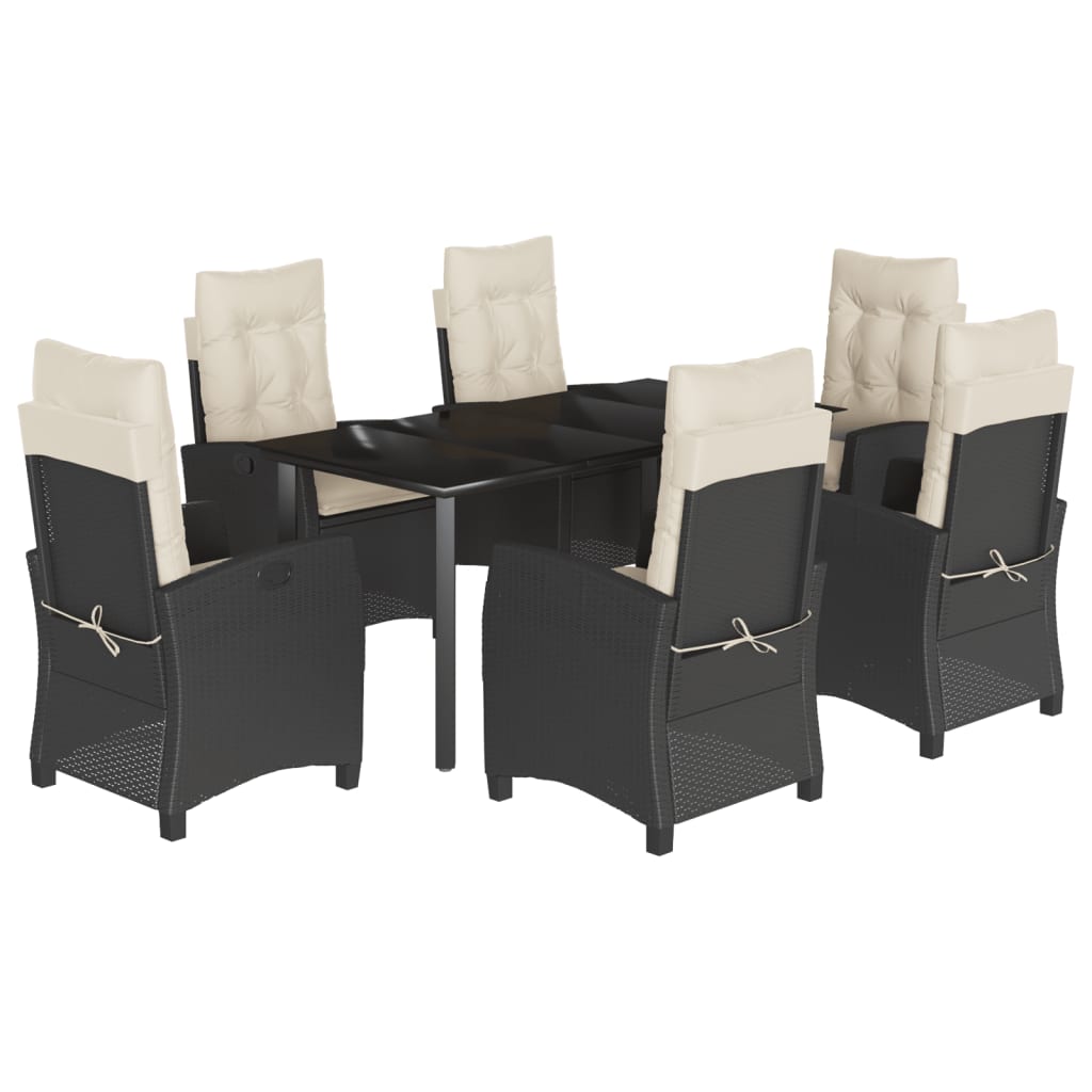 vidaXL Set de comedor de jardín 7 pzas y cojines ratán sintético negro