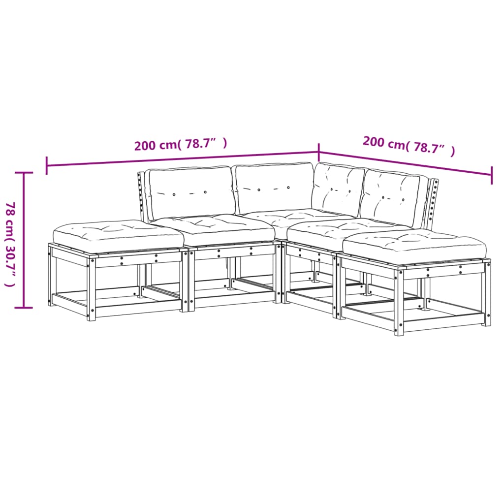 vidaXL Set de sofás jardín 5 pzas con cojines madera maciza Douglas