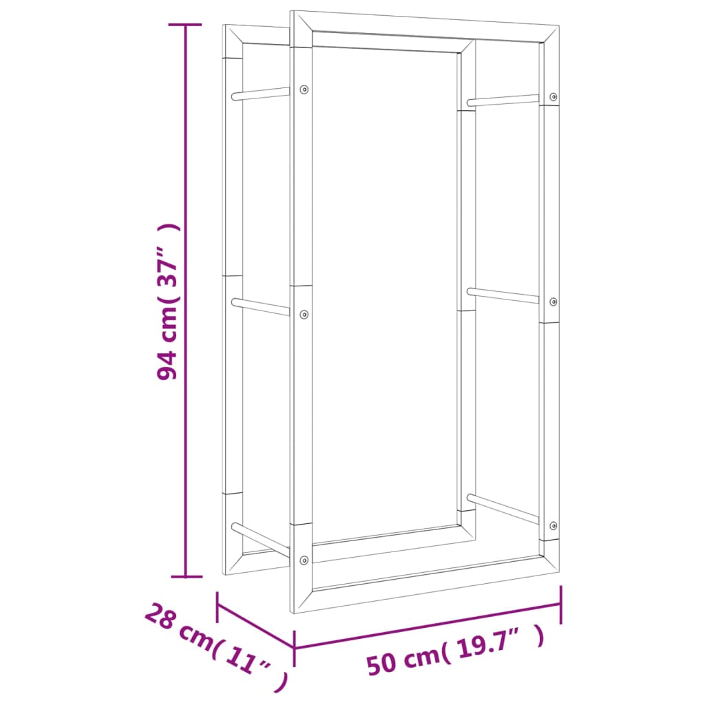 vidaXL Estante para leña acero inoxidable 50x28x94 cm