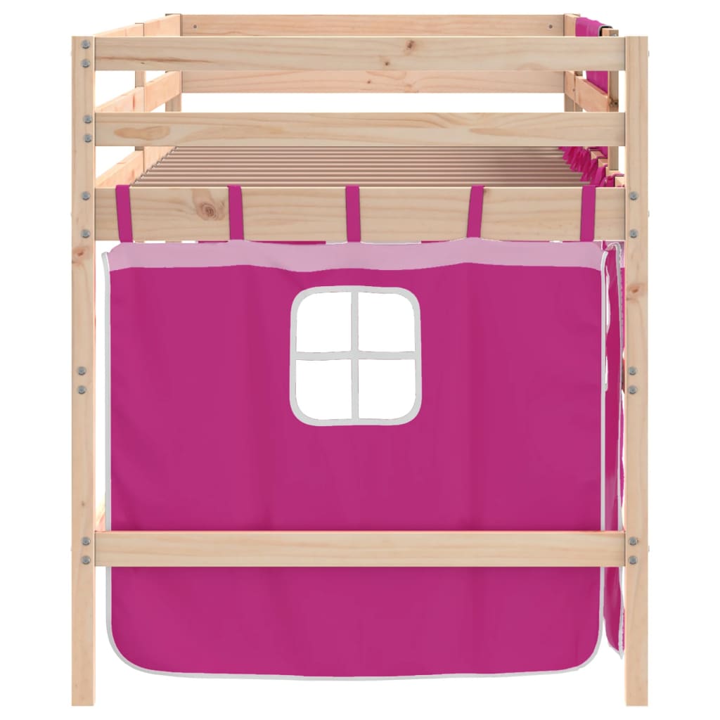 vidaXL Cama alta para niños con cortinas madera pino rosa 90x200 cm