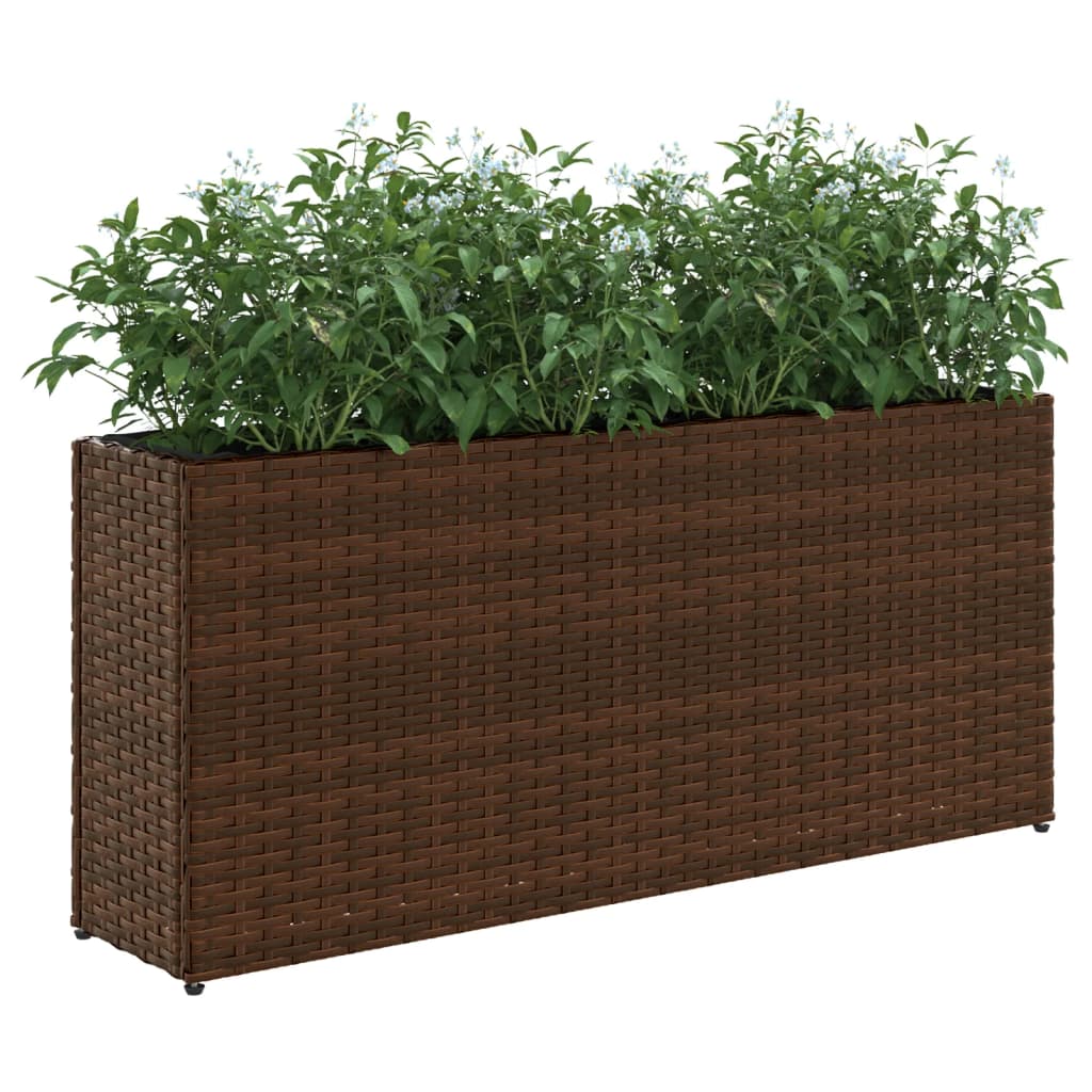 vidaXL Jardineras con 2 maceteros 2 uds ratán PE marrón 90x20x40 cm