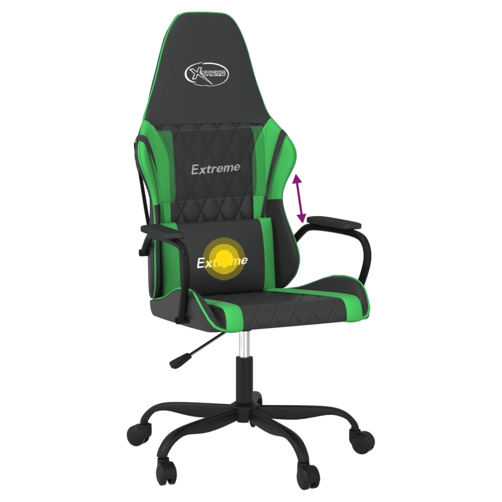 vidaXL Silla gaming de masaje cuero sintético negro y verde