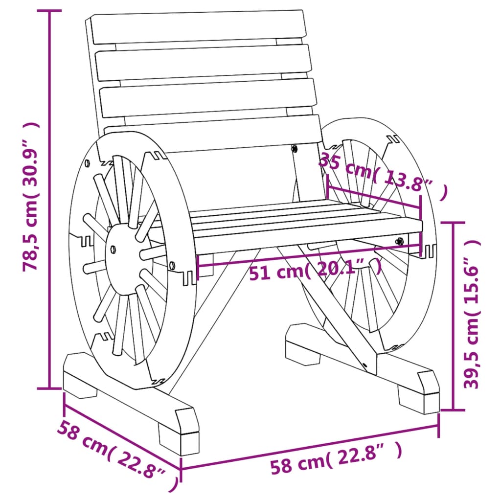 vidaXL Silla de jardín de madera maciza de abeto 58x58x78,5 cm