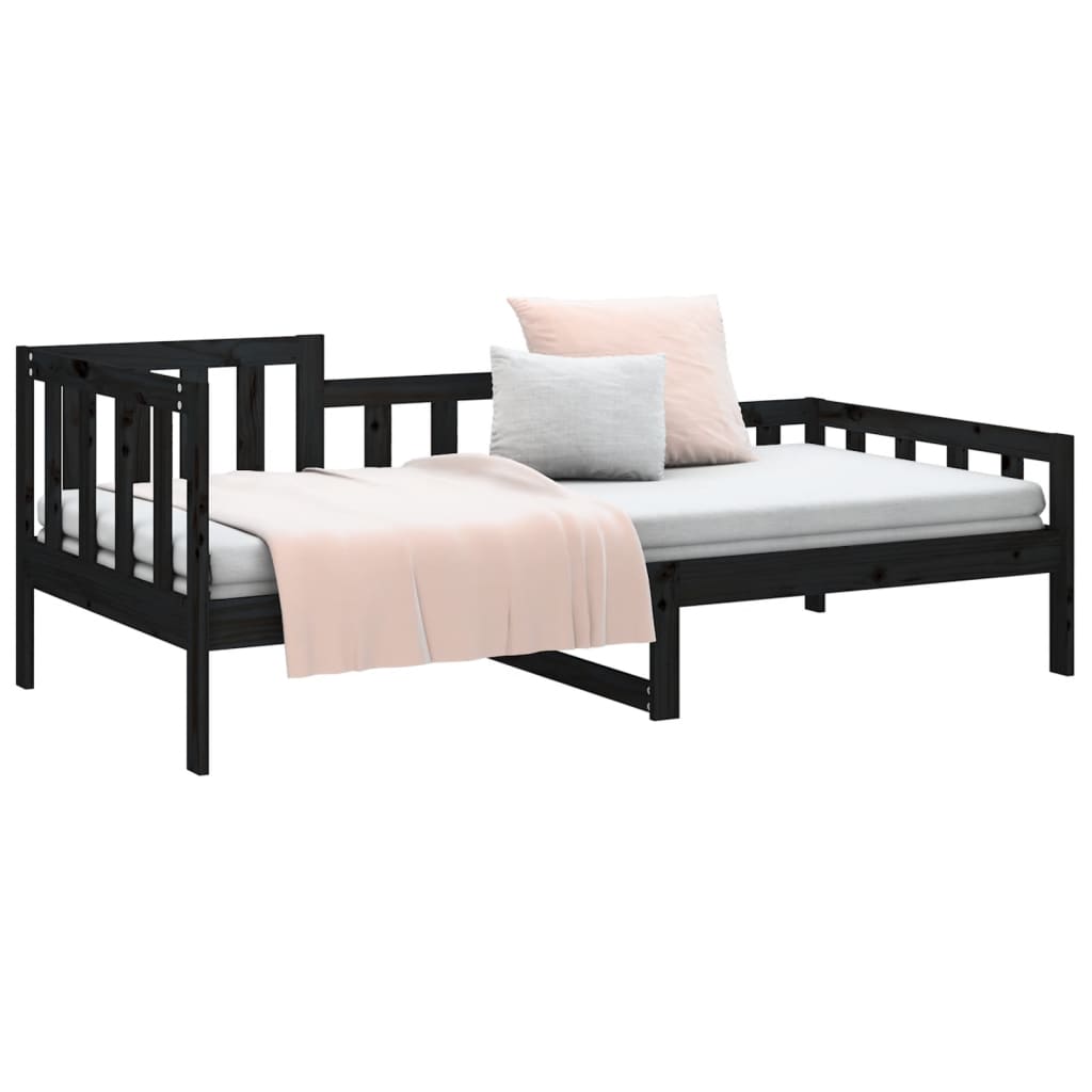 vidaXL Sofá cama madera maciza de pino negro 90x200 cm