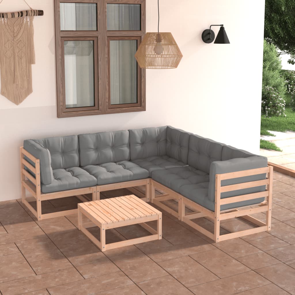 vidaXL Juego de muebles de jardín 6 pzas y cojines madera maciza pino