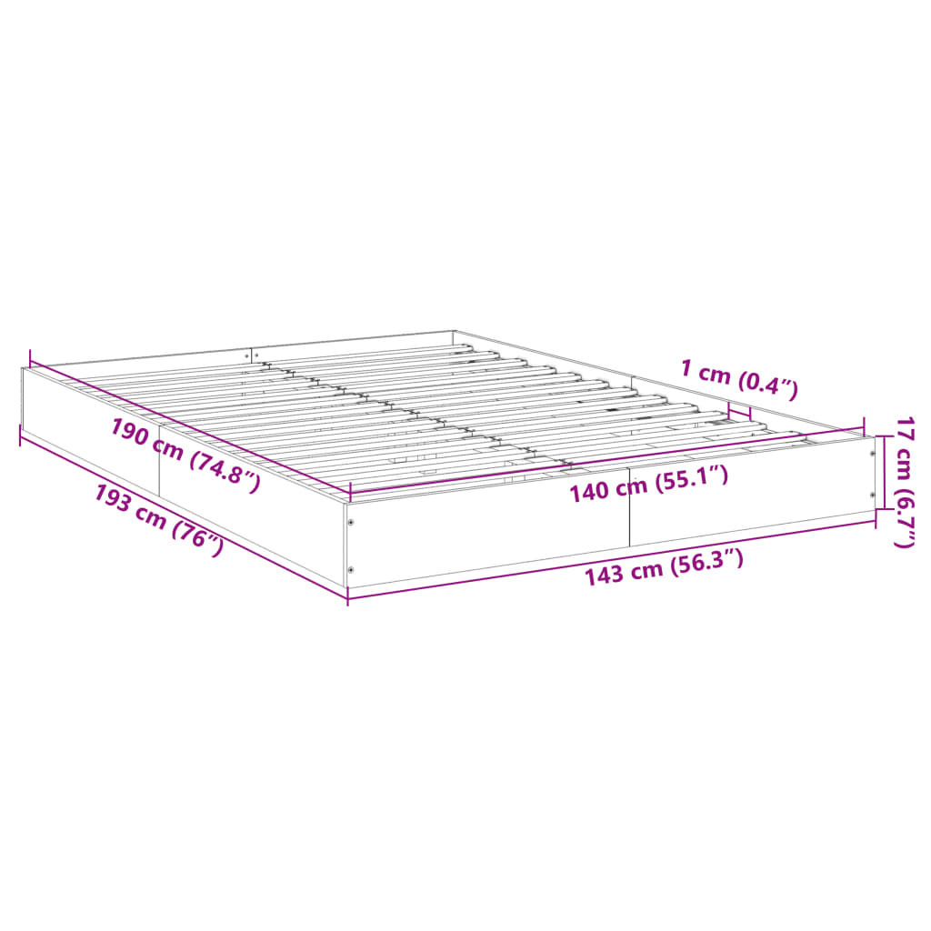 vidaXL Estructura de cama sin colchón madera roble ahumado 140x190 cm