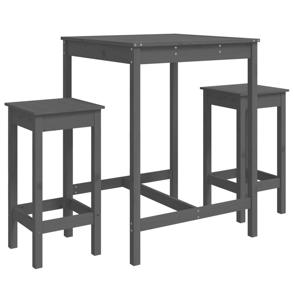 vidaXL Set de mesa y taburetes altos jardín 3 piezas madera pino gris