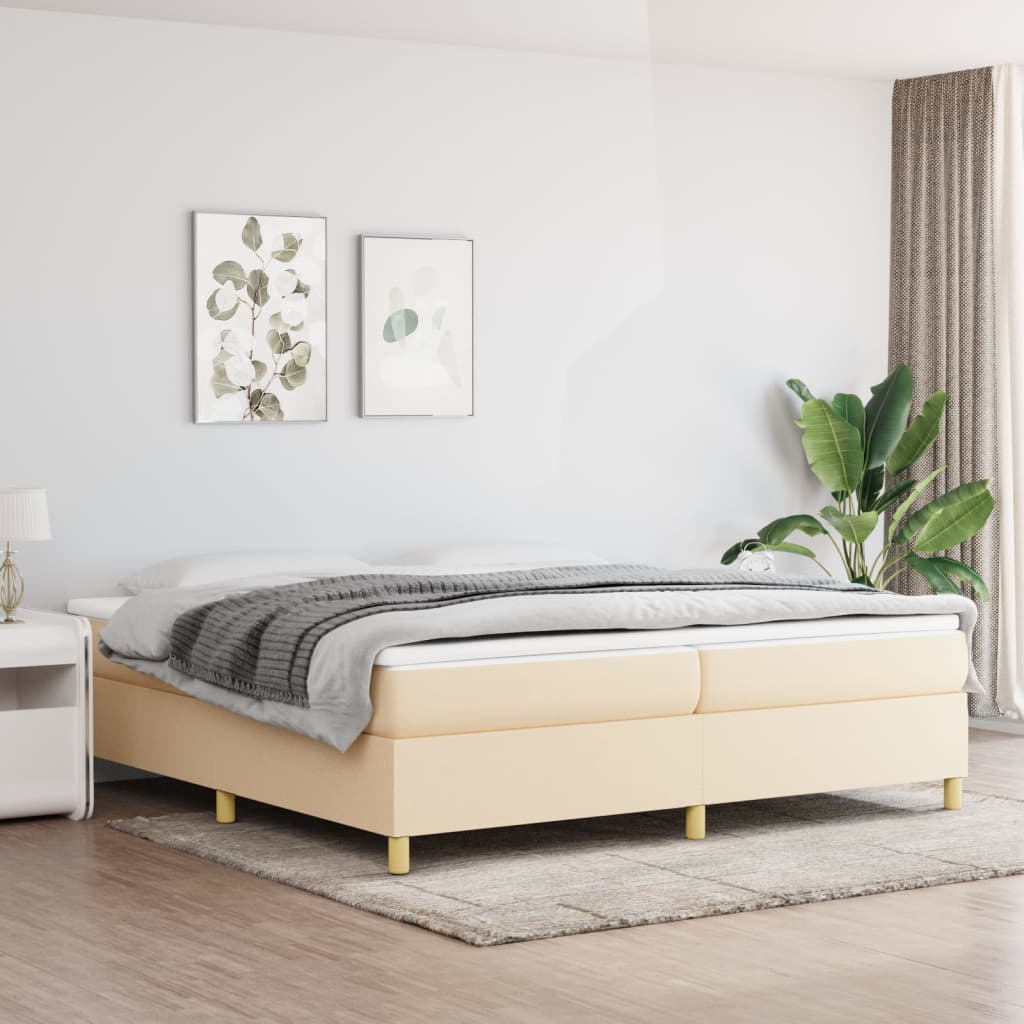 vidaXL Cama box spring con colchón tela color crema 200x200 cm