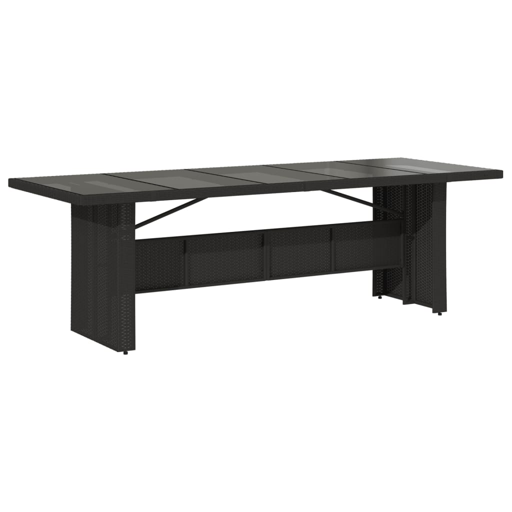 vidaXL Mesa de jardín superficie de vidrio ratán PE negro 240x90x75 cm