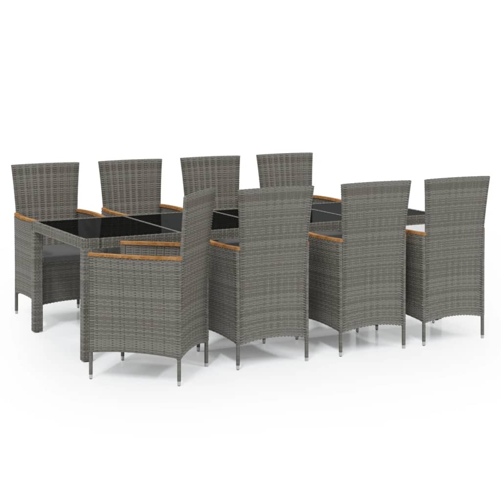 vidaXL Set de comedor de jardín 9 pzas y cojines ratán sintético gris