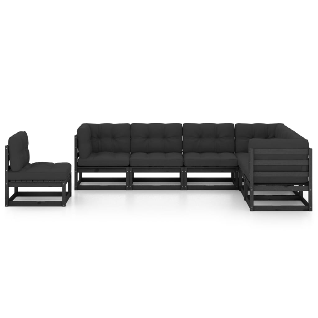 vidaXL Set de muebles de jardín 7 pzas con cojines madera pino negro