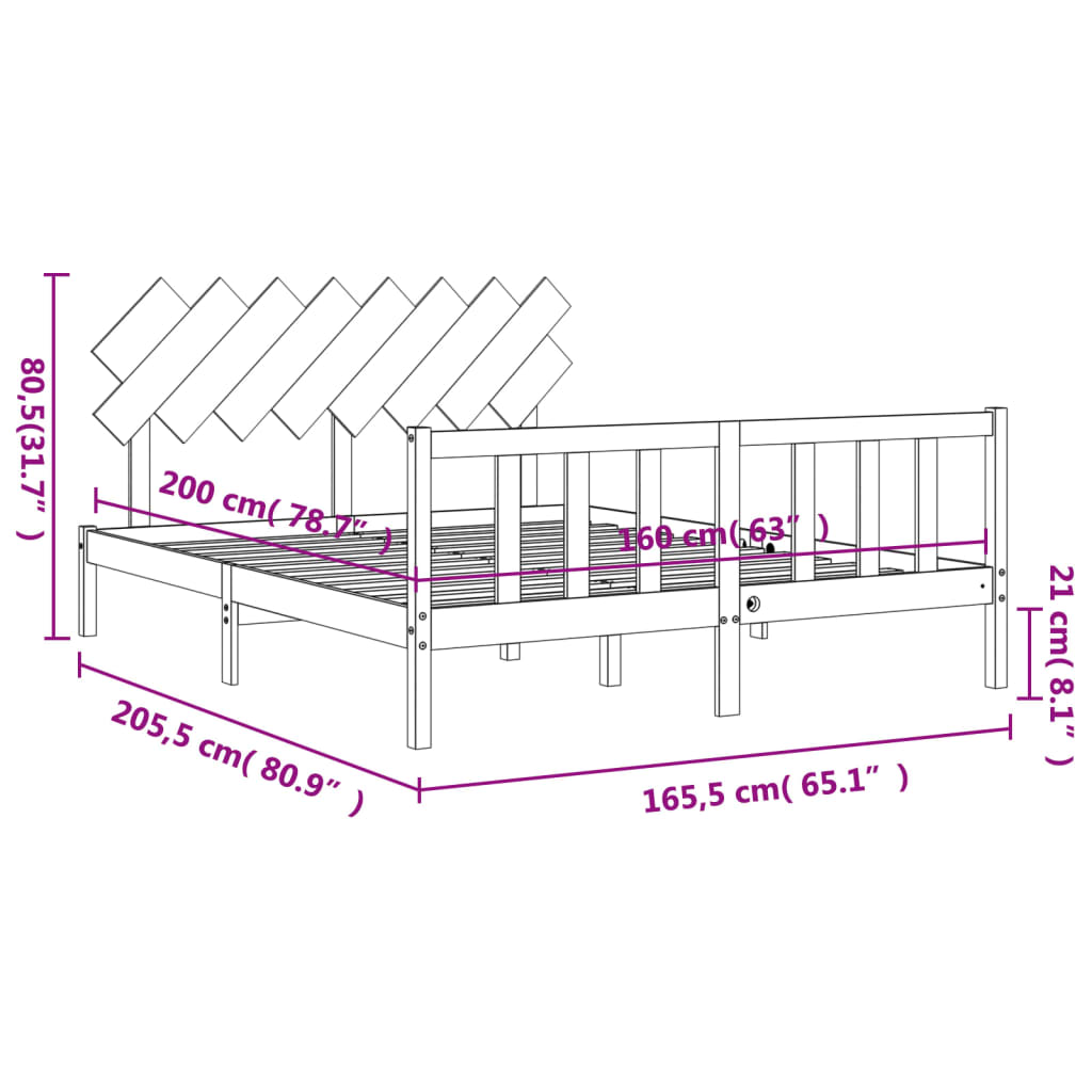 vidaXL Estructura de cama con cabecero madera maciza 160x200 cm