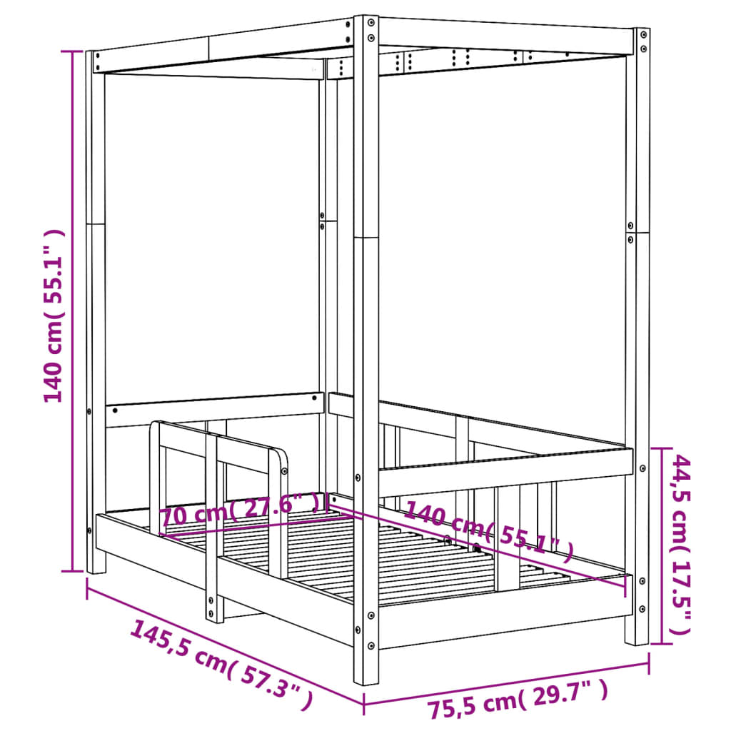 vidaXL Estructura de cama para niños madera maciza de pino 70x140 cm