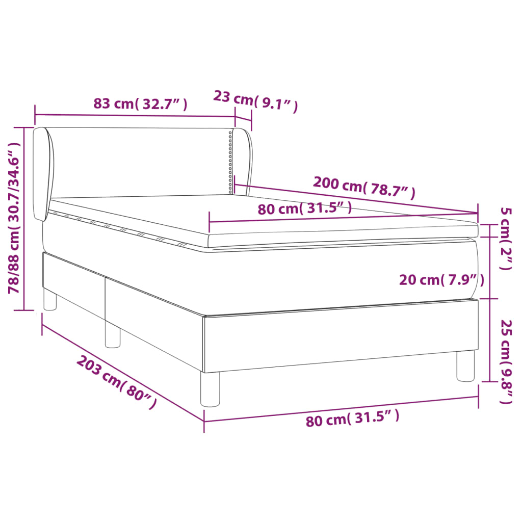 vidaXL Cama box spring con colchón terciopelo gris oscuro 80x200 cm