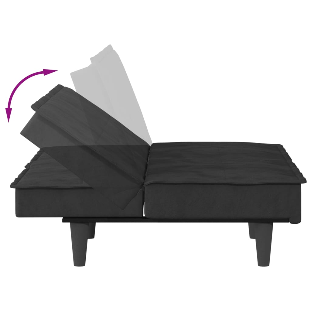 vidaXL Sofá cama con portavasos terciopelo negro