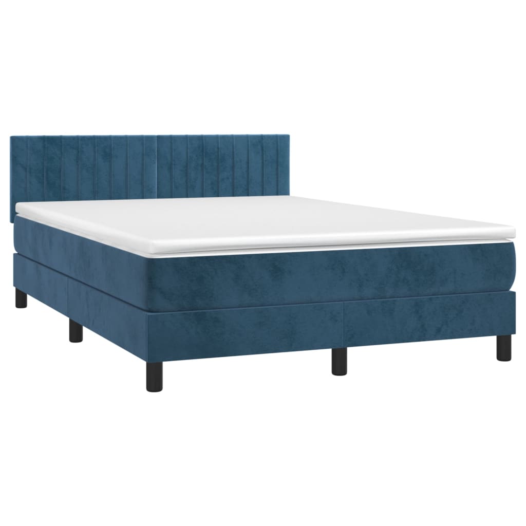 vidaXL Cama box spring con colchón terciopelo azul oscuro 140x200 cm