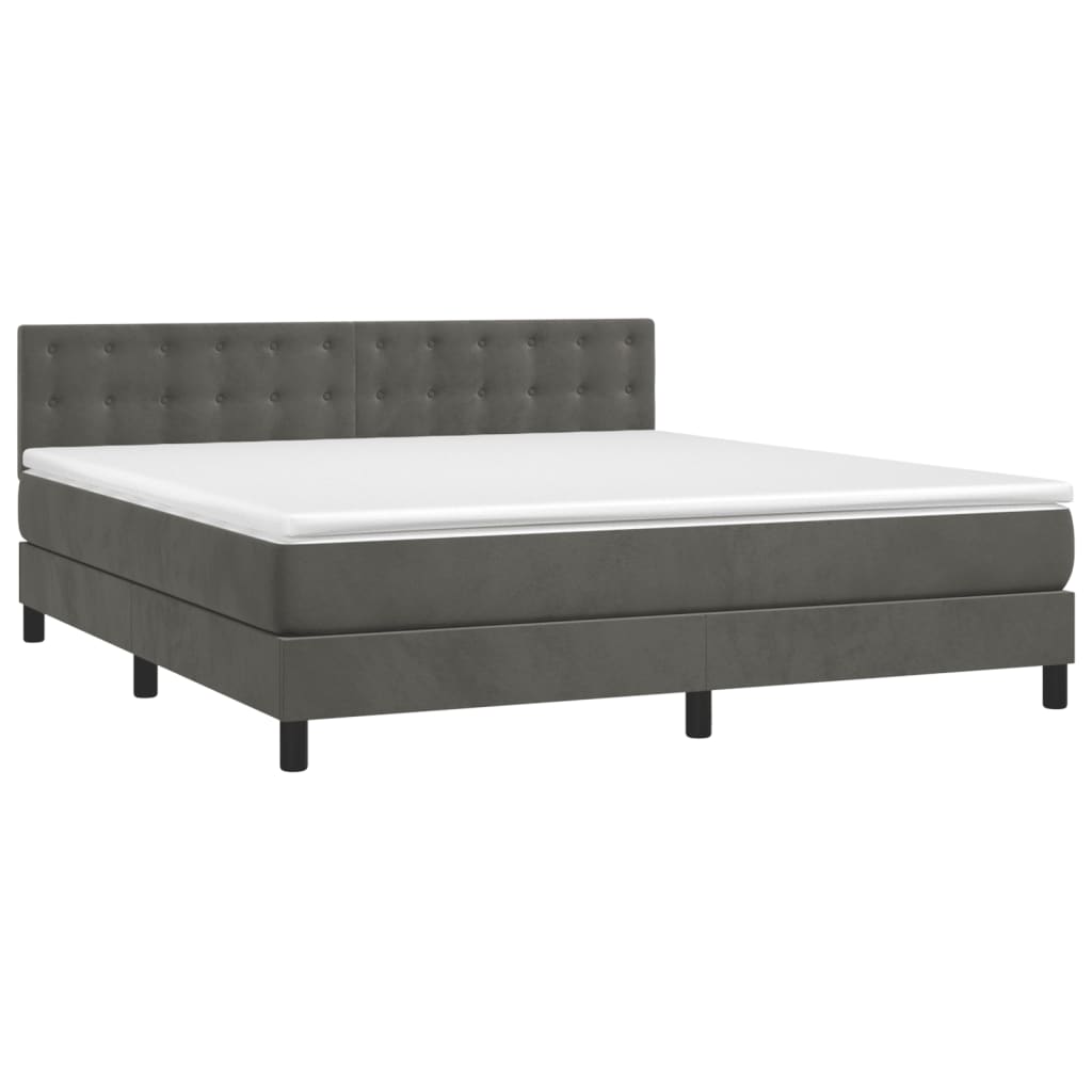 vidaXL Cama box spring colchón y LED terciopelo gris oscuro 180x200 cm