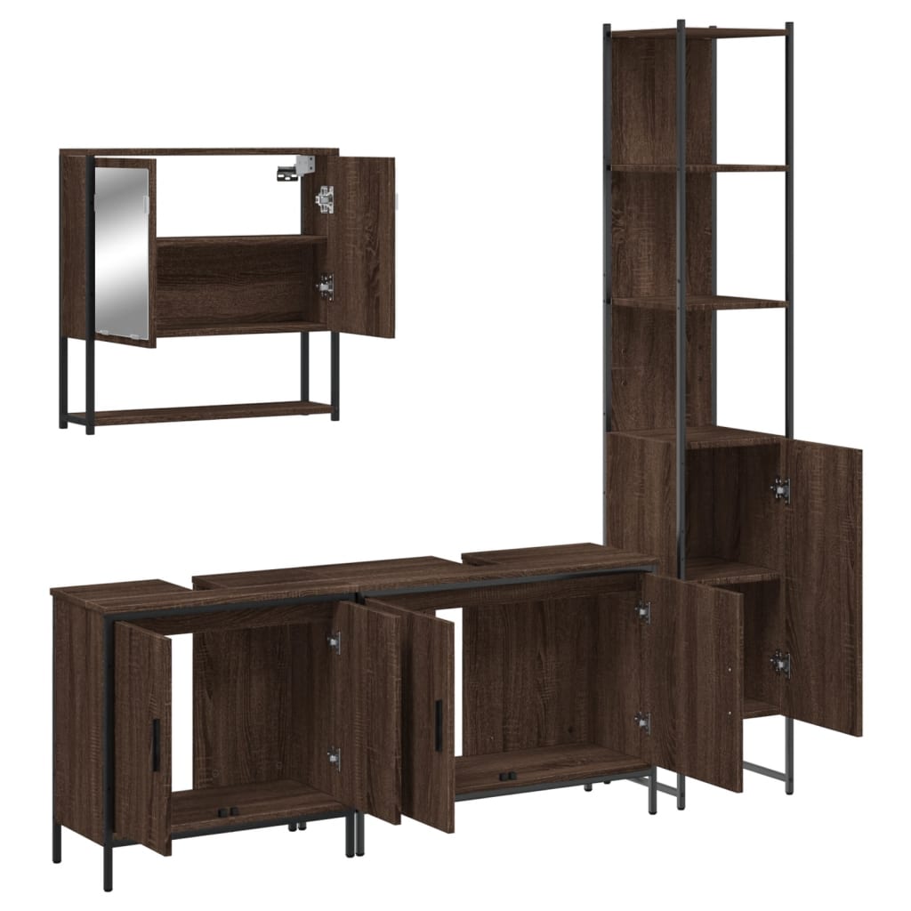 vidaXL Set de muebles baño 4 pzas madera contrachapada roble marrón