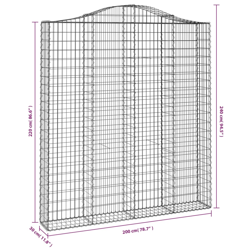 vidaXL Cestas de gaviones 2 uds forma de arco hierro 200x30x220/240 cm