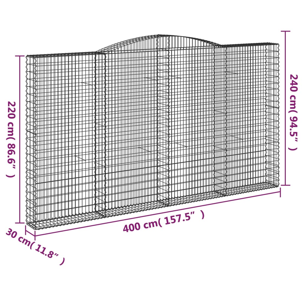 vidaXL Cestas de gaviones 4 uds forma de arco hierro 400x30x220/240 cm