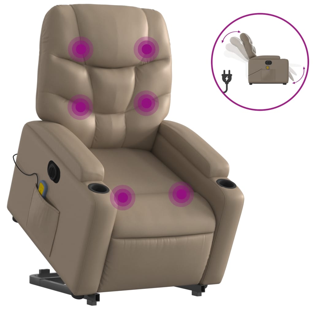 vidaXL Sillón reclinable de masaje eléctrico cuero sintético capuchino