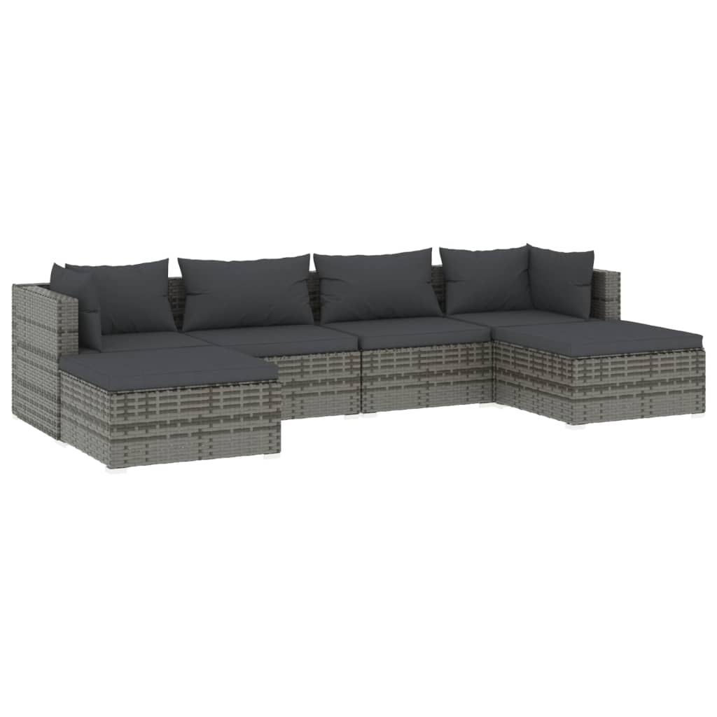 vidaXL Set de muebles de jardín 6 pzas y cojines ratán sintético gris