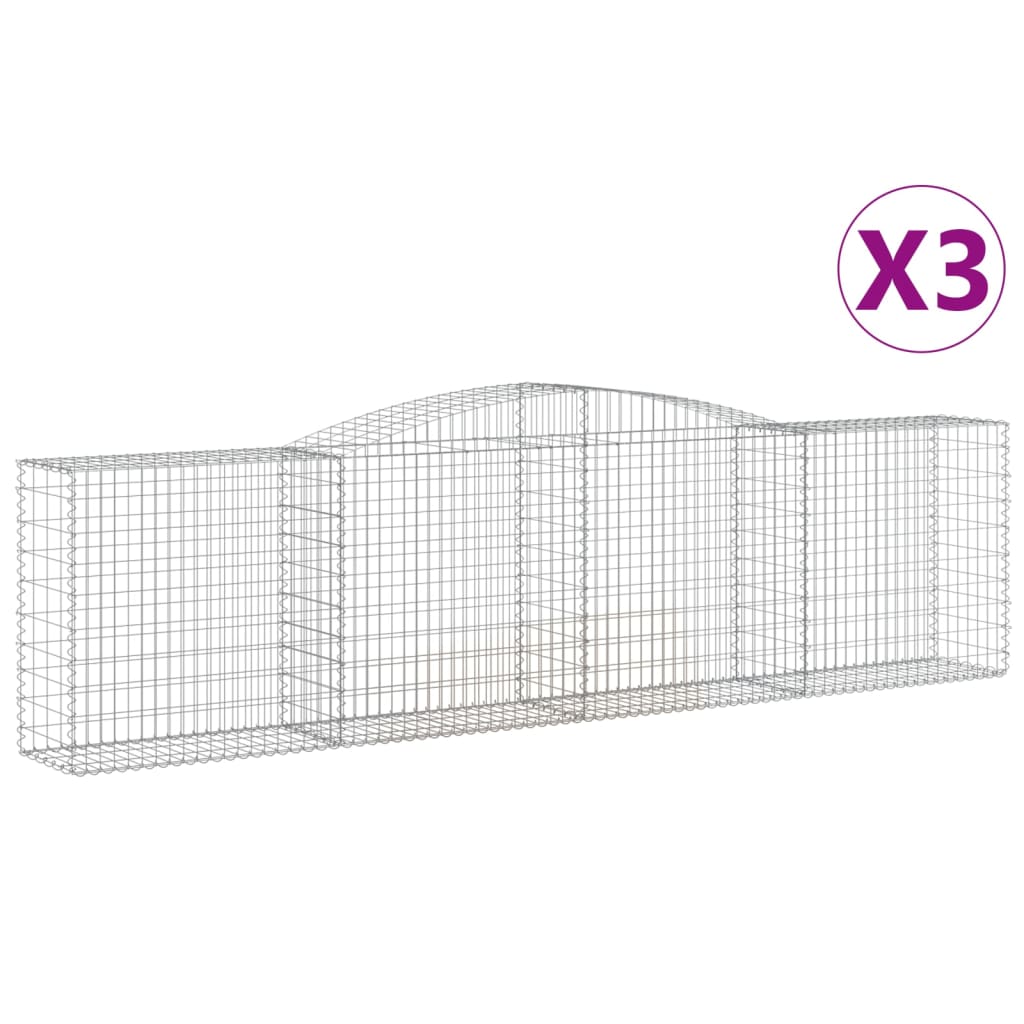 vidaXL Cestas de gaviones 3 uds forma de arco hierro 400x50x100/120 cm