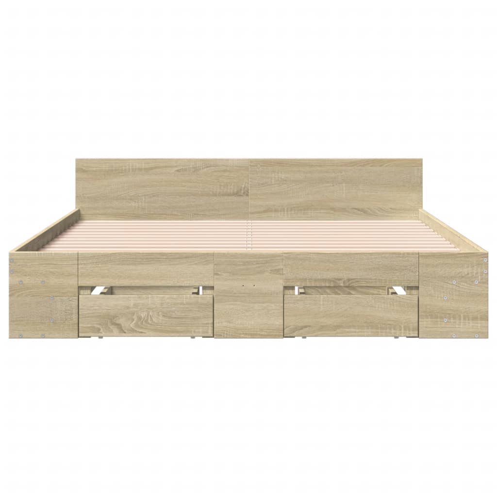 vidaXL Cama con cajones madera ingeniería roble Sonoma 150x200 cm