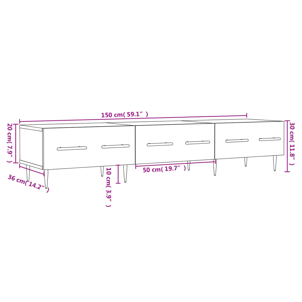 vidaXL Mueble de TV madera de ingeniería blanco brillo 150x36x30 cm