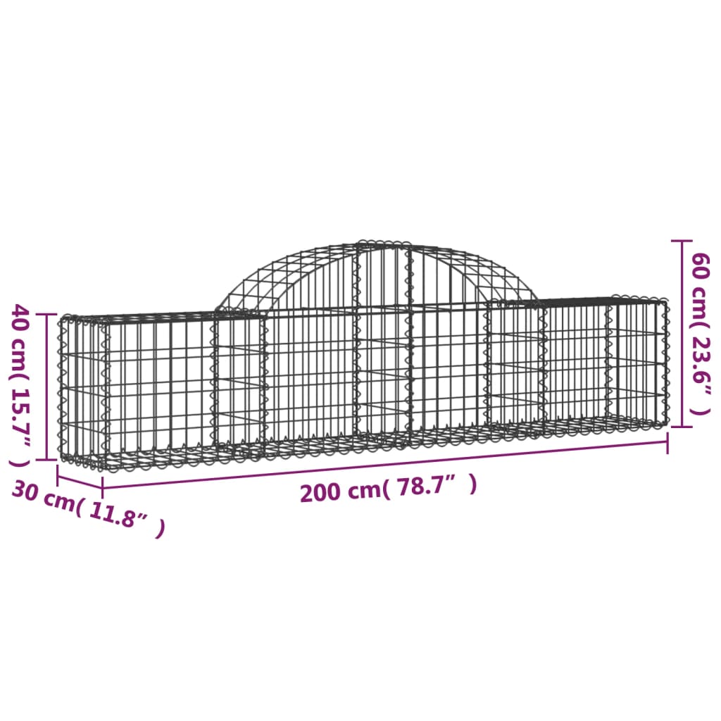 vidaXL Cestas de gaviones 11 uds forma de arco hierro 200x30x40/60 cm