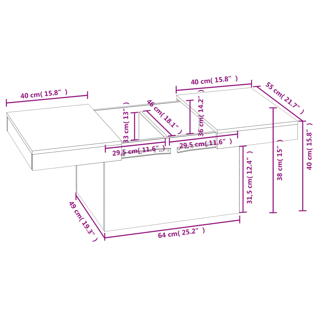 vidaXL Mesa de centro madera de ingeniería roble ahumado 80x55x40 cm