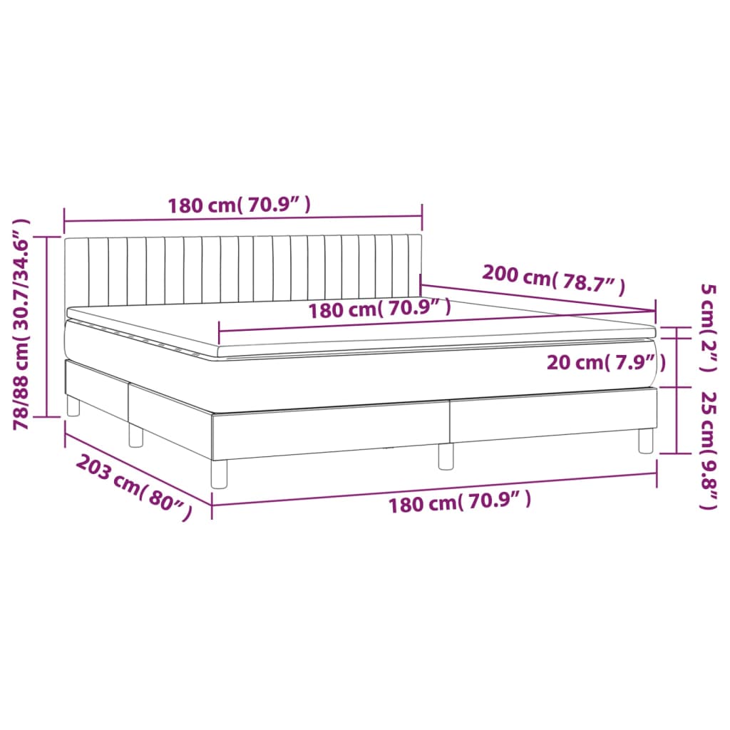 vidaXL Cama box spring con colchón tela gris oscuro 180x200 cm