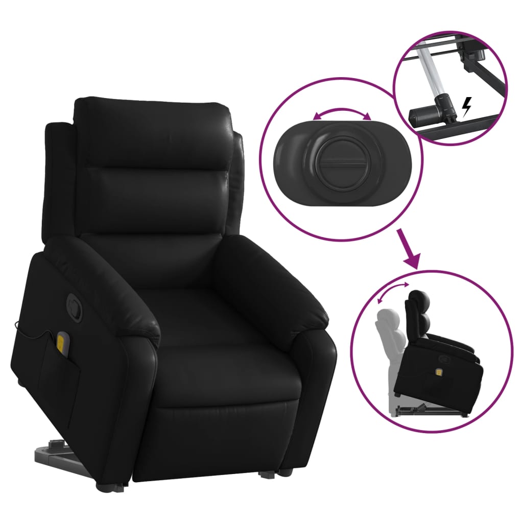 vidaXL Sillón reclinable de masaje de pie cuero artificial negro