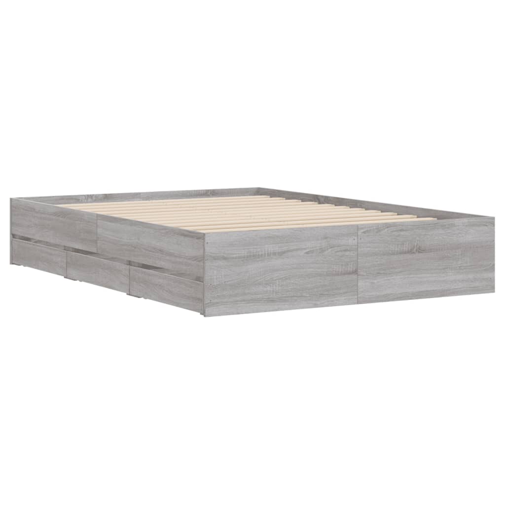 vidaXL Cama con cajones madera de ingeniería gris Sonoma 135x190 cm