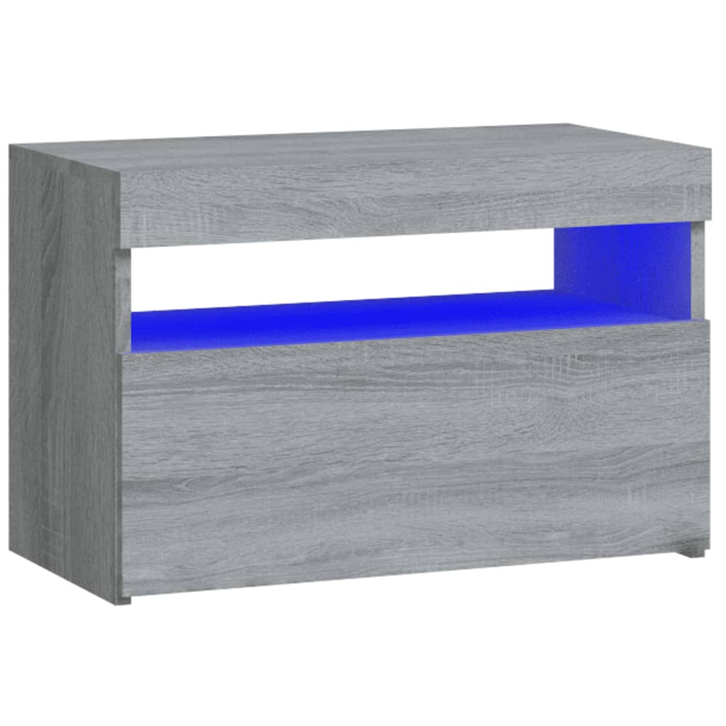 vidaXL Mesitas de noche con luces LED 2 uds gris Sonoma 60x35x40 cm