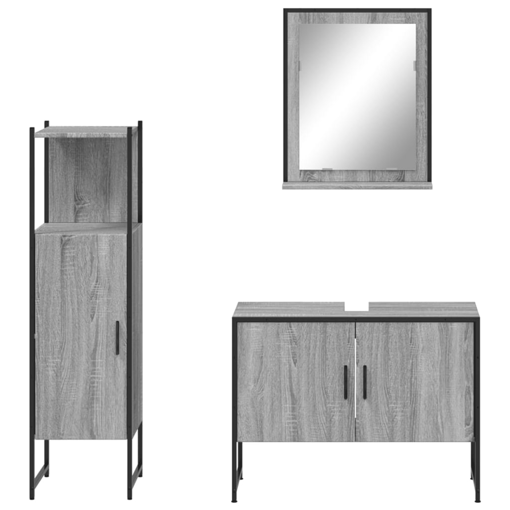 vidaXL Set de muebles de baño 3 pzas madera contrachapada gris sonoma