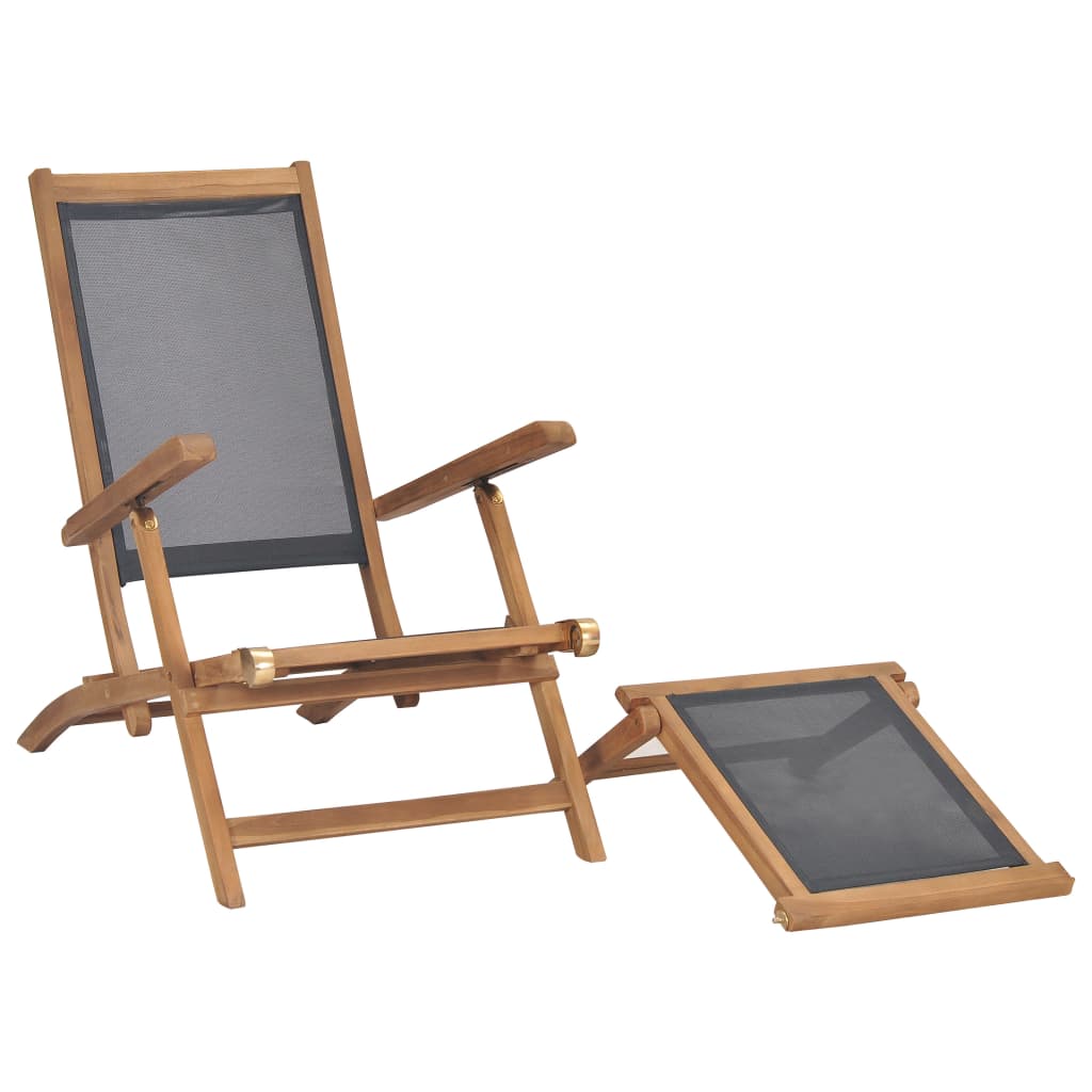 vidaXL Silla de terraza con reposapiés de madera maciza de teca negra