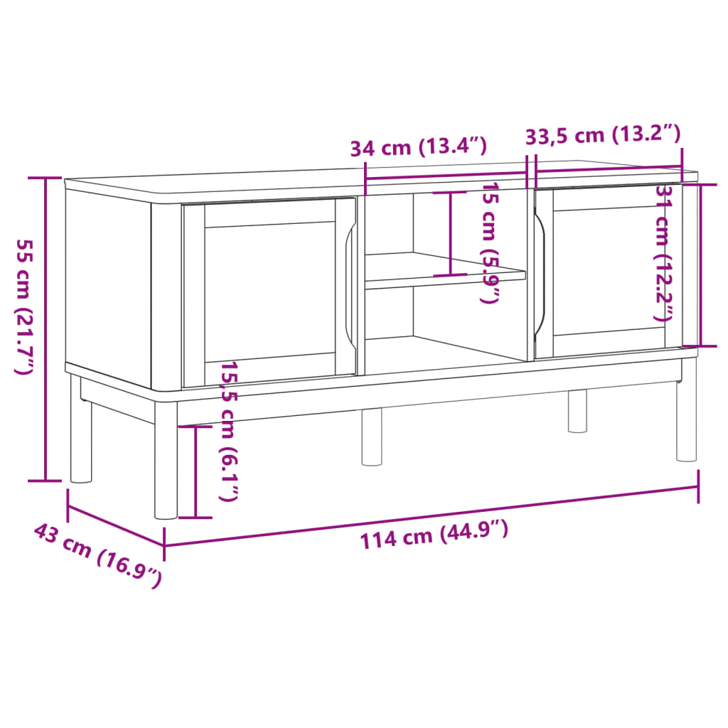 vidaXL Mueble de TV FLORO madera maciza de pino blanco 114x43x55 cm