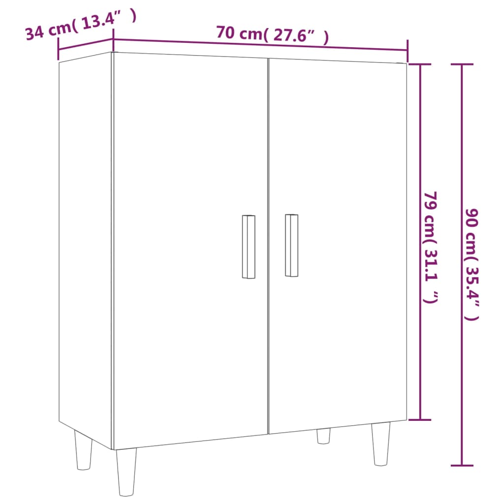 vidaXL Aparador de madera contrachapada blanco brillante 70x34x90 cm