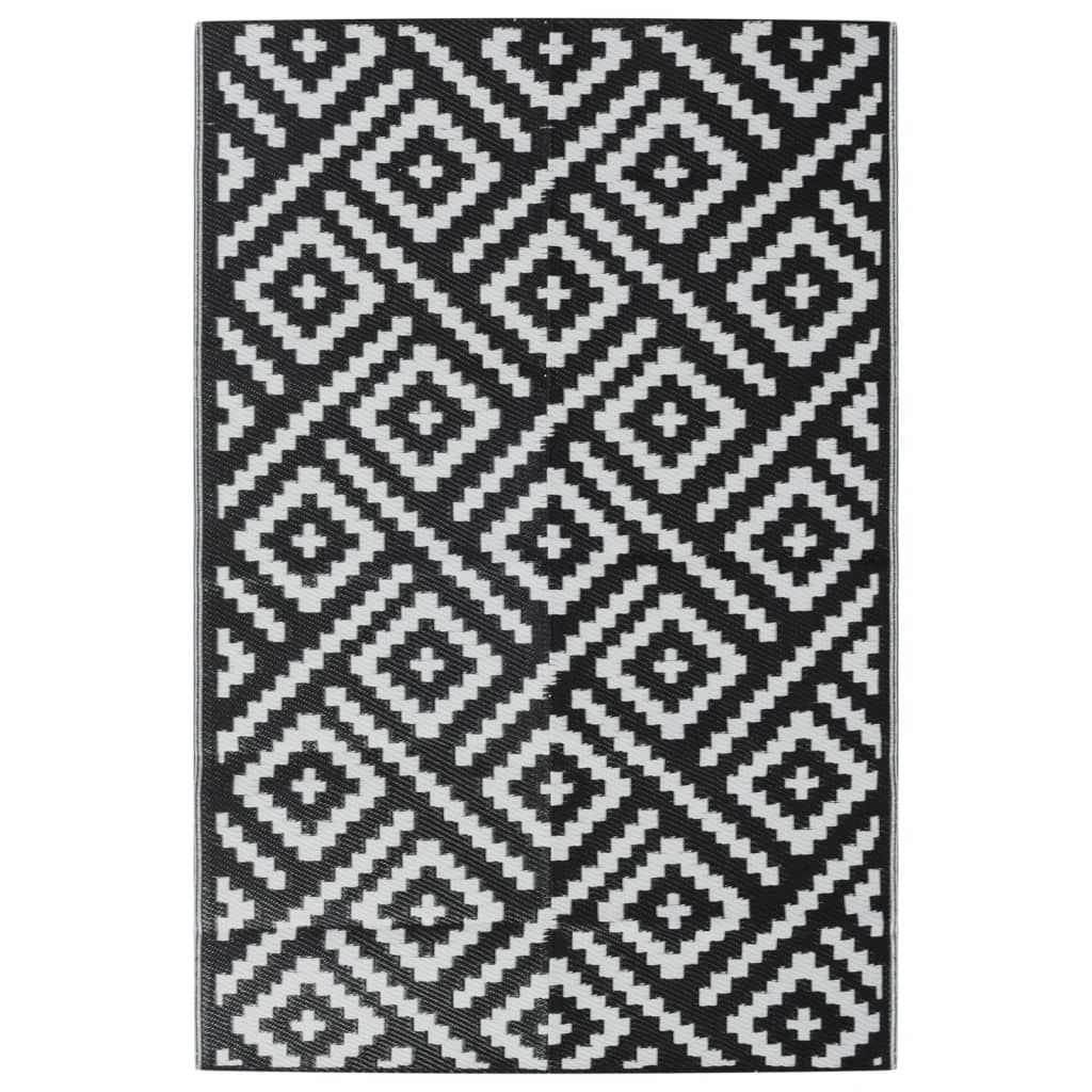 vidaXL Alfombra de exterior PP blanco y negro 120x180 cm