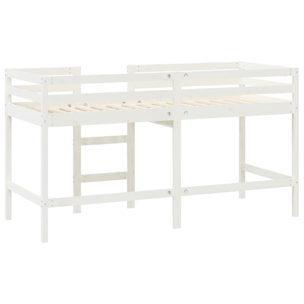 vidaXL Cama alta de niños escalera madera maciza pino blanco 90x200 cm