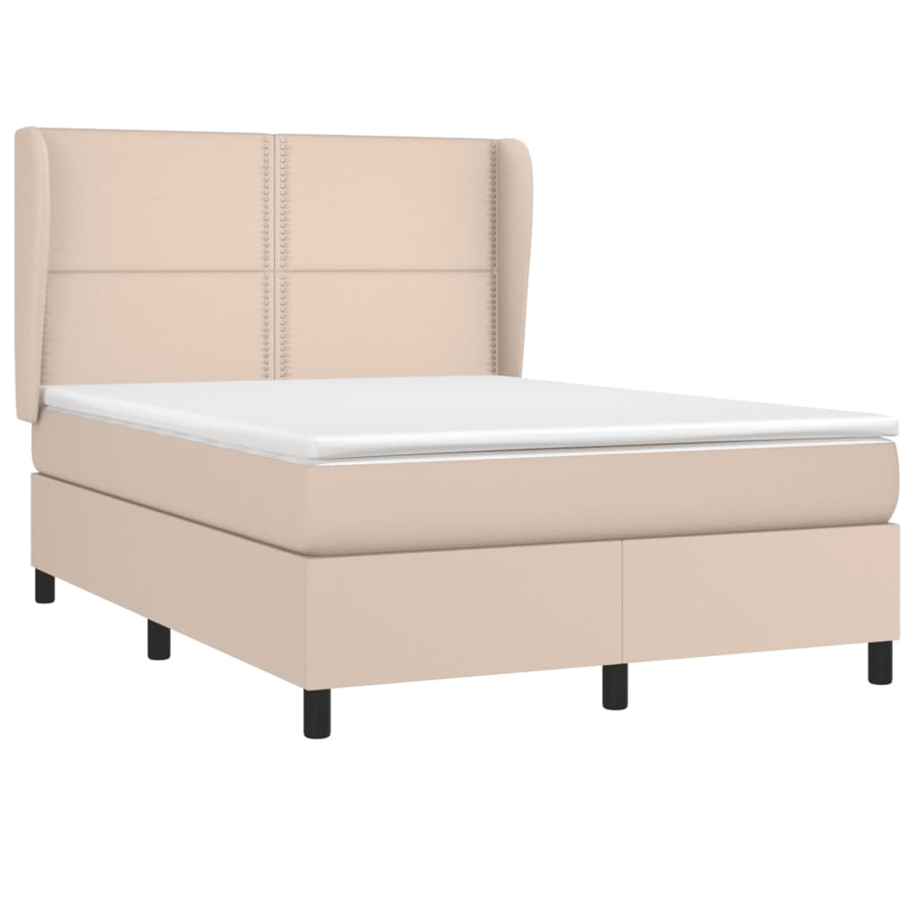 vidaXL Cama box spring con colchón cuero sintético capuchino 140x200cm