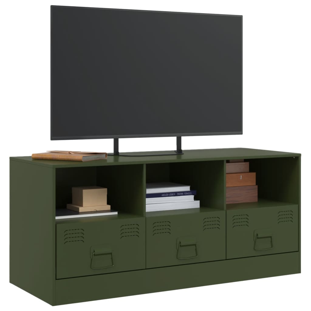 vidaXL Mueble de TV de acero verde oliva 99x39x44 cm