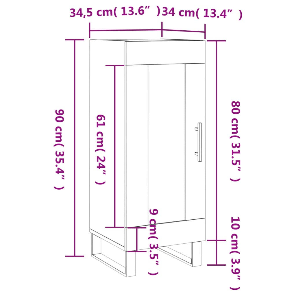 vidaXL Aparador de madera contrachapada gris hormigón 34,5x34x90 cm