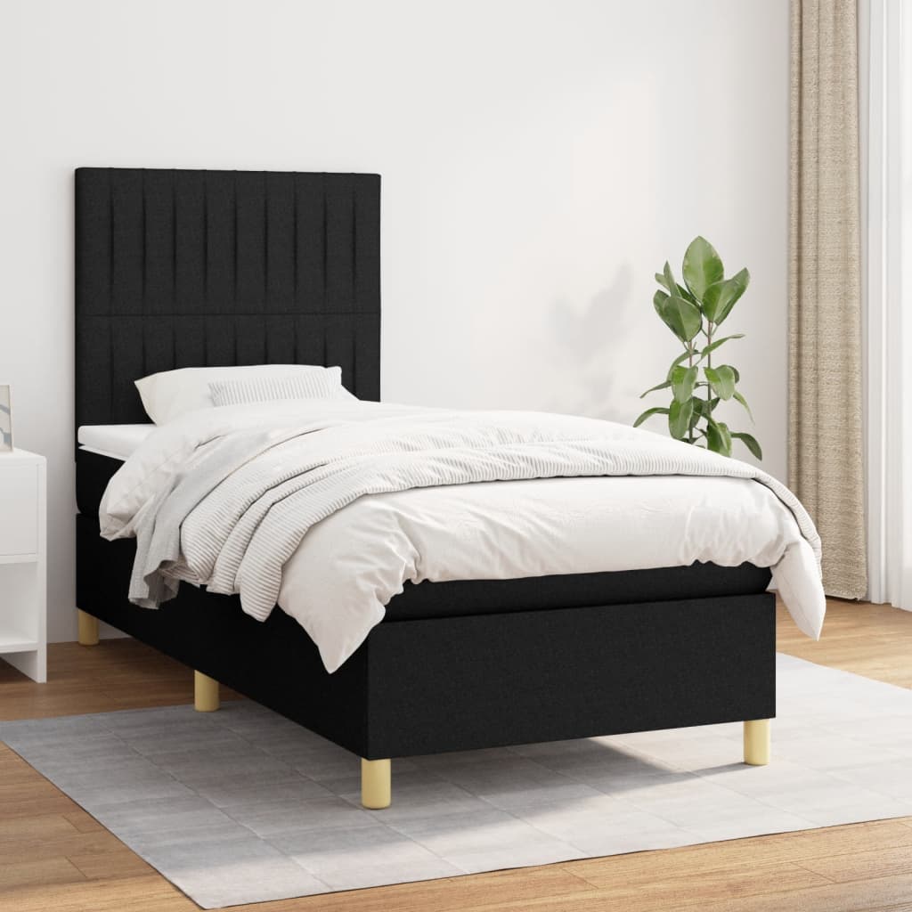 vidaXL Cama box spring con colchón tela negro 90x190 cm