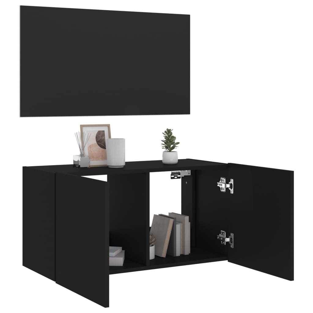 vidaXL Mueble de TV de pared con luces LED negro 80x35x41 cm