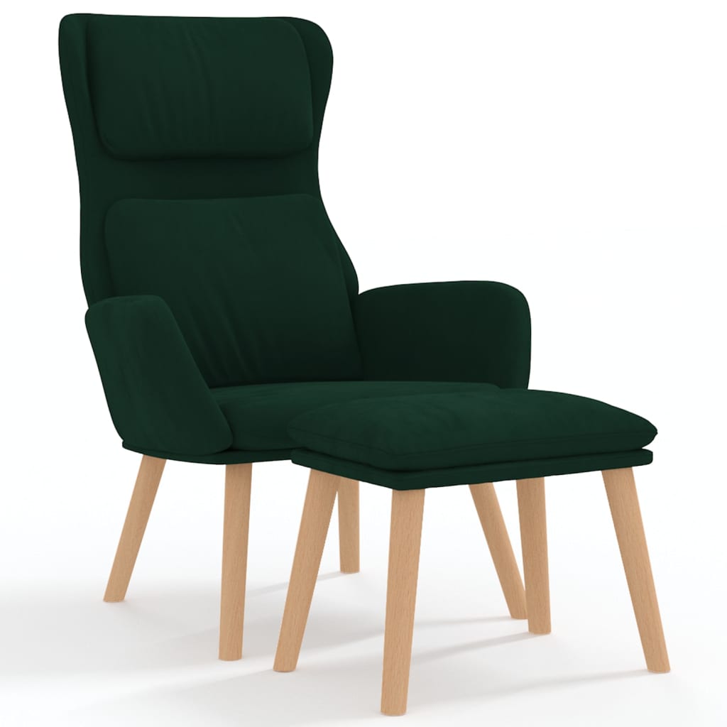 vidaXL Sillón con taburete terciopelo verde oscuro